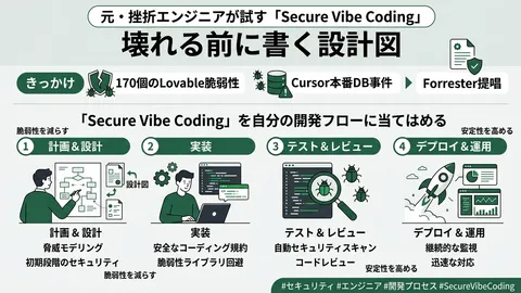 壊れる前に書く設計図。Lovable脆弱性170個とCursor本番DB事件のあと、Forresterが提唱した「Secure Vibe Coding」を元・挫折エンジニアが自分の開発フローに当てはめてみた