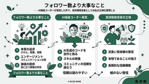 フォロワー数より大事なこと——AI偽装コーダーが発覚した件で、実体験発信者としての私の立場を整理した
