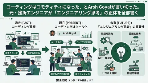 コーディングはコモディティになった、とArsh Goyalが言い切った。元・挫折エンジニアが「エンジニアリング思考」の正体を全部書く