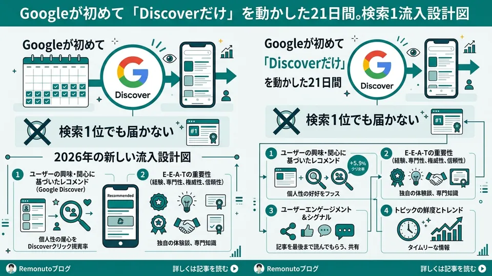 Googleが初めて「Discoverだけ」を動かした21日間。検索1位でも届かない、2026年の新しい流入設計図