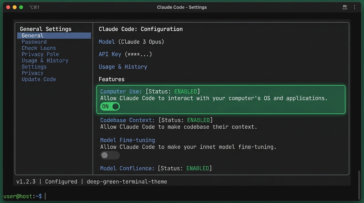 Claude Codeの設定画面でComputer Useトグルをオンにしている画面キャプチャ