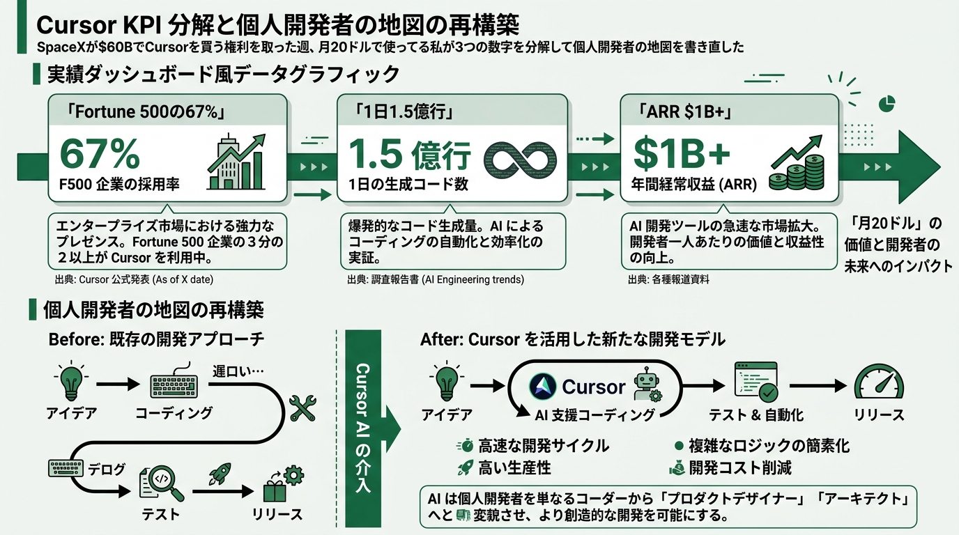 「Fortune 500の67%」「1日1.5億行」「ARR $1B+」の3つを横並びにした実績ダッシュボード風データグラフィック