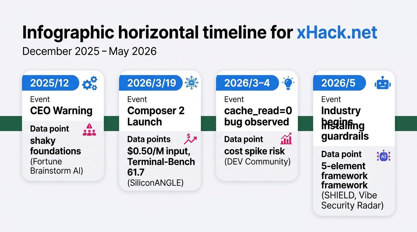 Horizontal timeline from December 2025 to May 2026. Four nodes from left: "2025/12 CEO Warning (Fort
