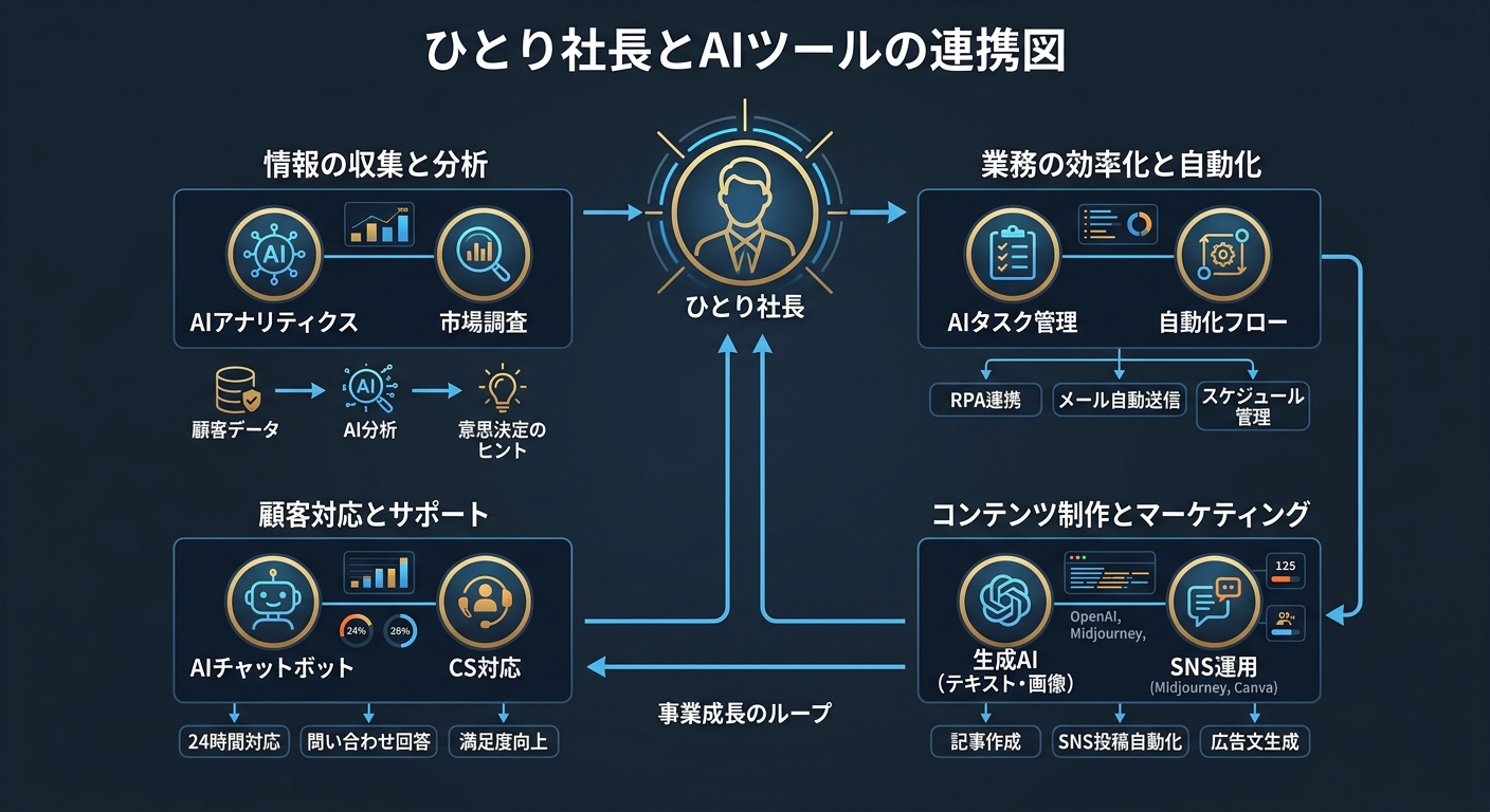 ひとり社長とAIツールの連携図