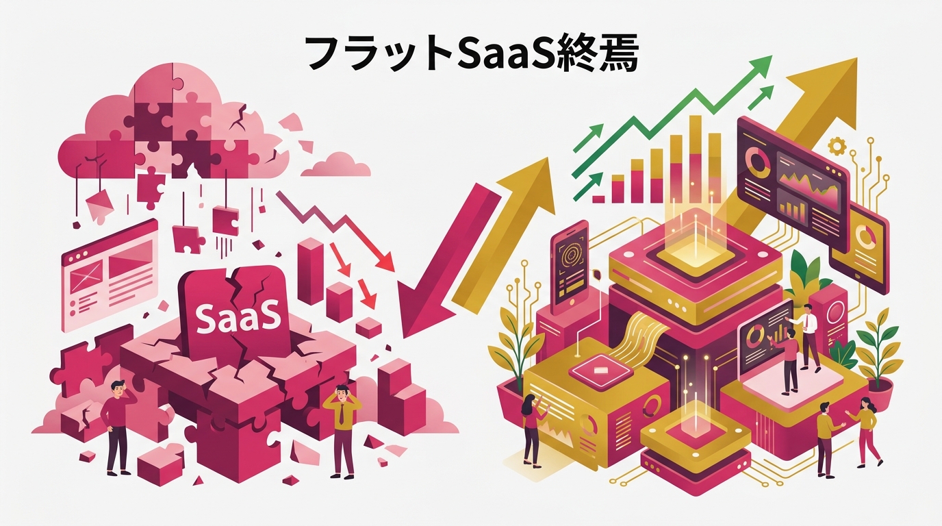 「フラットSaaS終焉」チェックリスト。①SaaS棚卸し（5分）②従量課金プラン確認（10分）③自分のサービスにpause導入（30分）の3ステップ