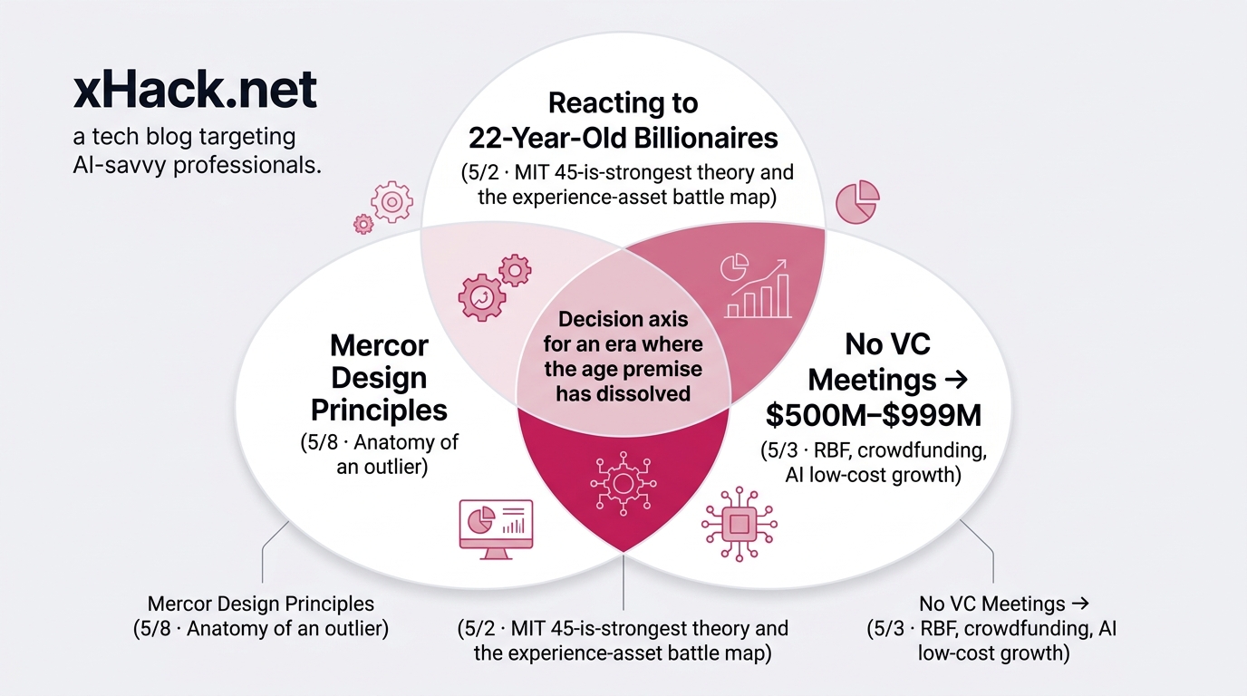 A Venn diagram with three overlapping circles representing the three articles. Left circle: "Mercor