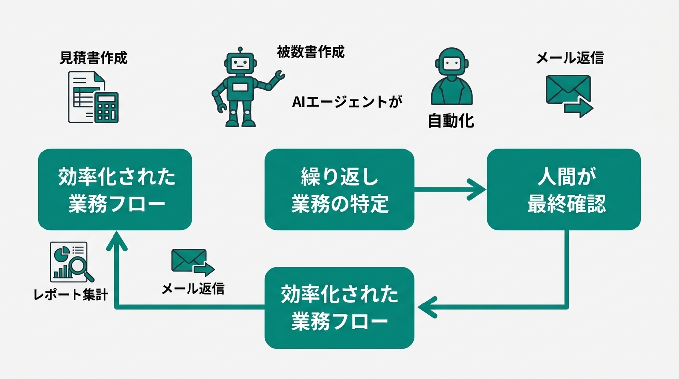 ROI計算の手順を示した図。「①削減時間を計算（Before時間−After時間）×月件数」→「②便益を計算（削減時間×時給）」→「③ROIを計算（便益−コスト）÷コスト×100」の3ステップを矢印でつなぎ、右側に「例：403%」と数値を表示