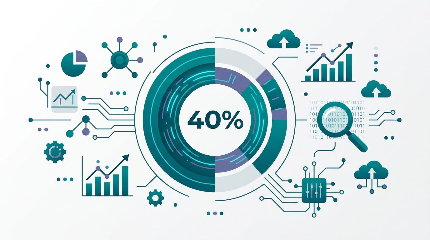 「40%の予測」vs「97%のスケーリング未達」を並べた対比図。左に"Gartner: 2026年末40%搭載"、右に"AWS/IDC: 97%が全社展開未達"