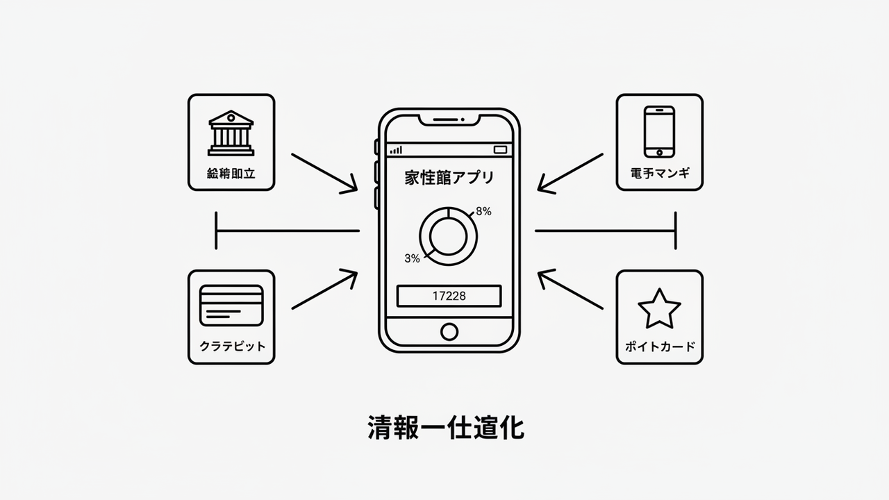 家計簿アプリでの口座連携の図